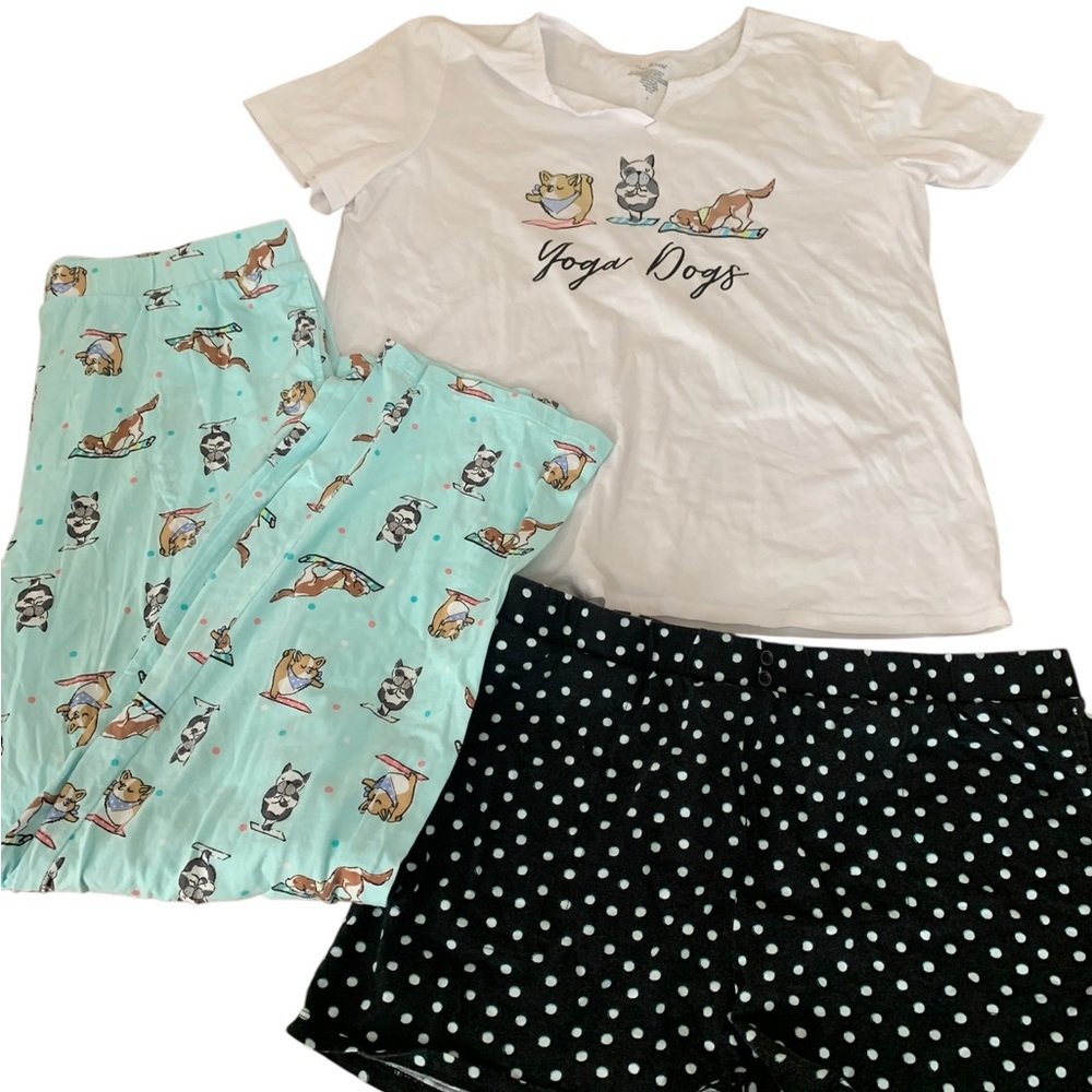 Cuddl Duds Yoga Dogs Pajama Set - White, Mint, Black